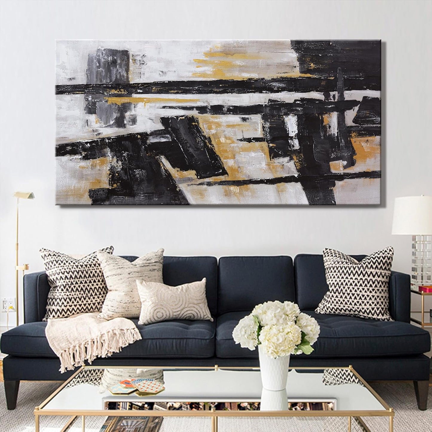 Abstract Wall Art Wall Decor Bedroom Pictures Artwork Canvas Wall Art Black And Gold Artwork Large Size Modern Painting Wall Decoration Pictures For Living Room Home Kitchen Office 30 x 60 Inch