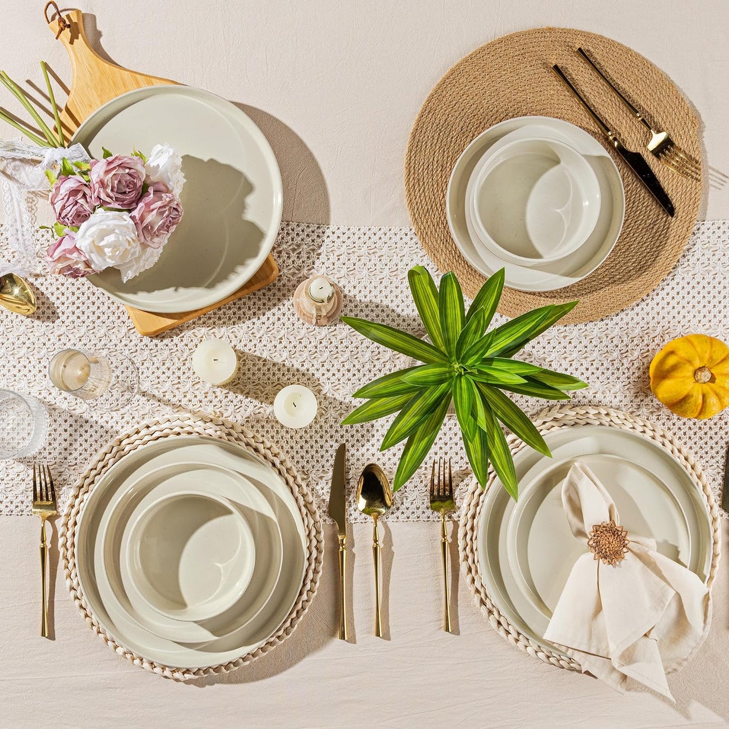 AmorArc Ceramic Dinnerware Set for 4 | Speckled Stoneware Plates and Bowls with unglazed terracotta | Scratch Resistant, Dishwasher & Microwave Safe Dishes Sets- 12-Pcs