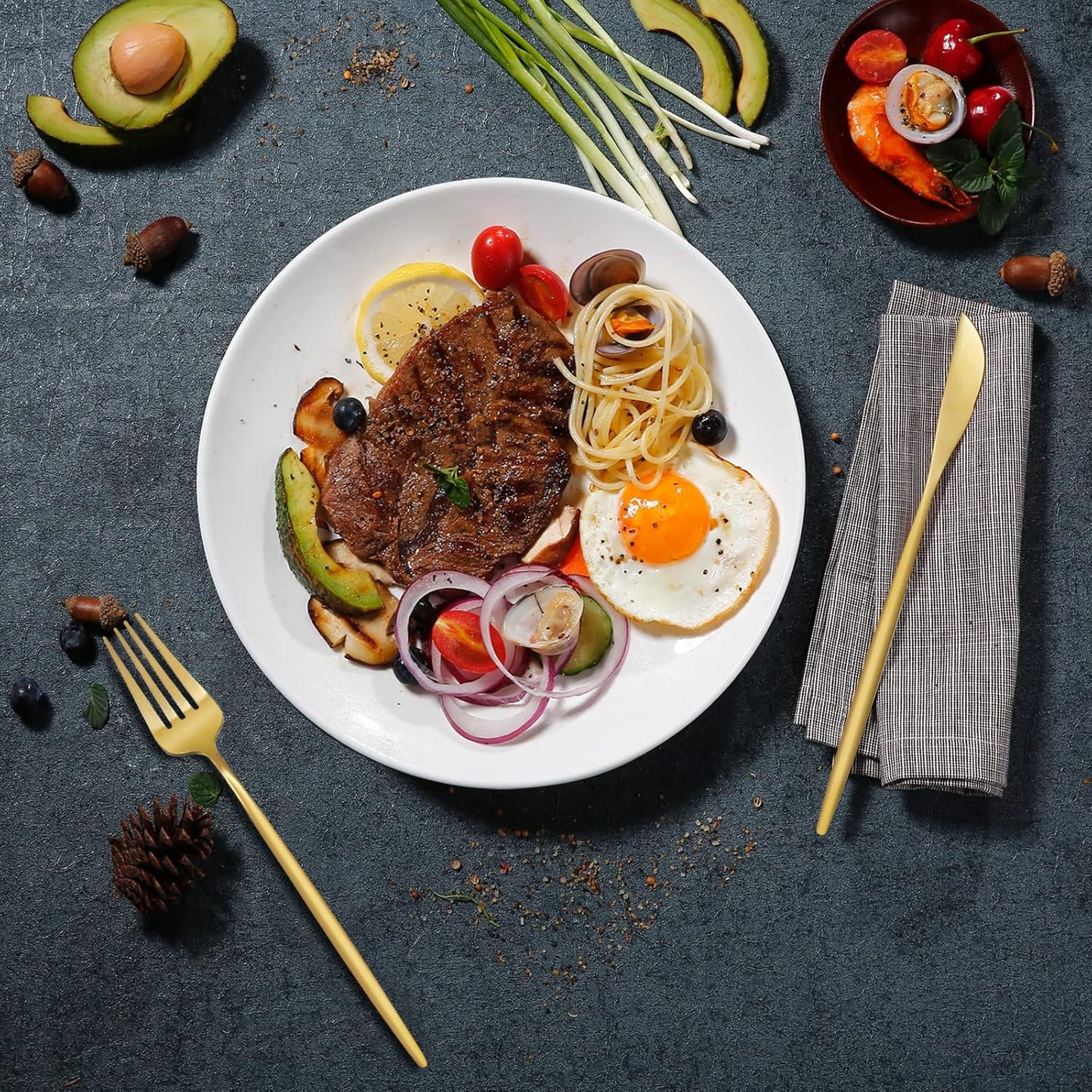 24 pcs Flatware Set, Gold Stainless Steel Flatware Set for 6, Knife Fork Spoon, Home Dinnerware Tableware Set for 6, Cutlery Set, Include Knives/Forks/Spoons…