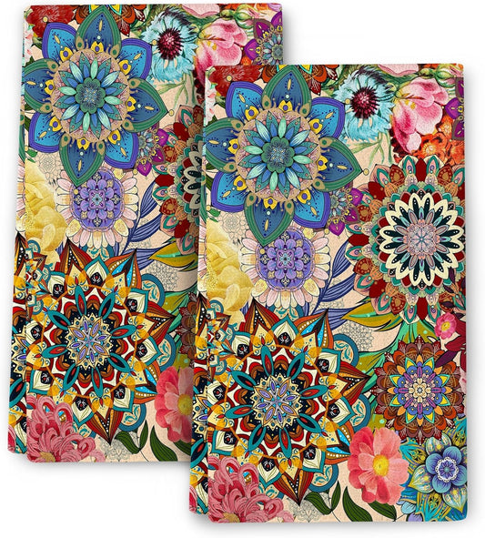 Boho Floral Kitchen Towels Decorative Set of 2, Colorful Flowers Dish Towels for Kitchen, Absorbent Soft Hand Towel Tea Bar Towel for Kitchen Decor Cooking Baking Housewarming Gifts for Women