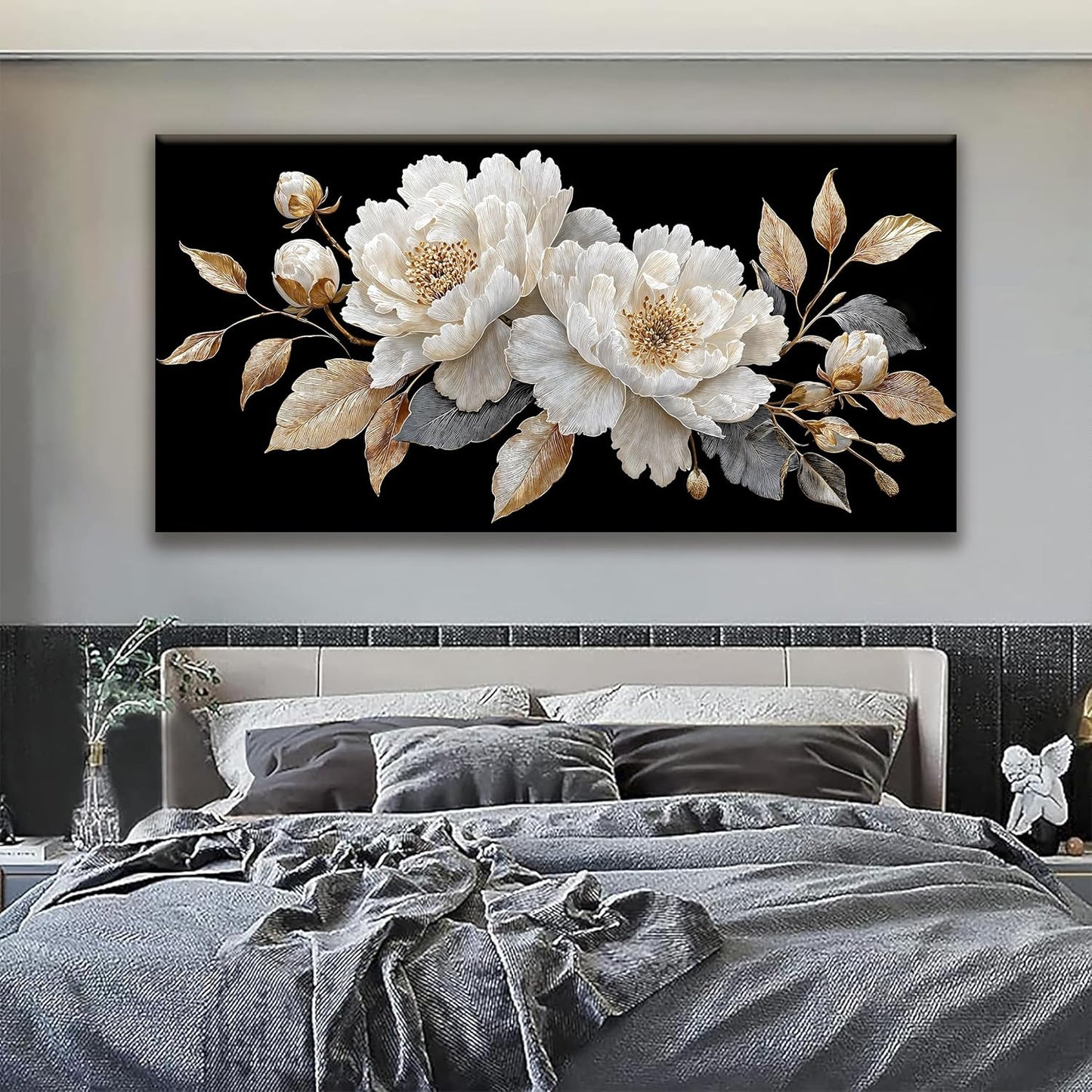 Large Wall Art Living Room Artwork Elegant White Flower Picture Canvas Art Wall Decor For Bedroom Office Kitchen Modern Home Wall Decor 29x58 Inch Ready To Hang