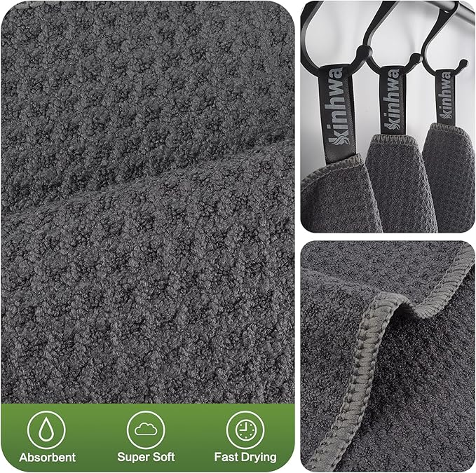 KinHwa Dish Cloths for Washing Dishes Kitchen Towels Microfiber Dish Towels for Kitchen Dish Towels Absorbent 8inch x 8inch 6 Pack (Gray, 8in x 8in)