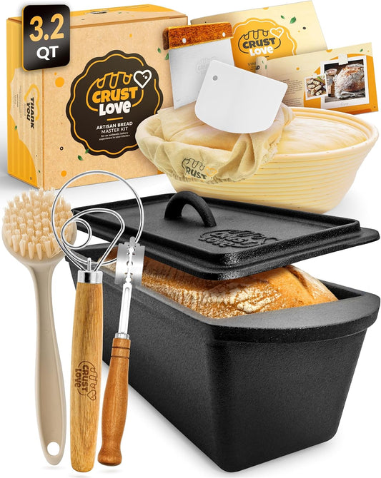 Rectangular Cast Iron Dutch Oven for Bread Baking - incl. Sourdough Bread-Baking Supplies - 3.2QT Bread-Pan for Homemade-Bread, Sour dough Bread-Pans with Lid, Bread-Oven, Bread-Baking-Pan