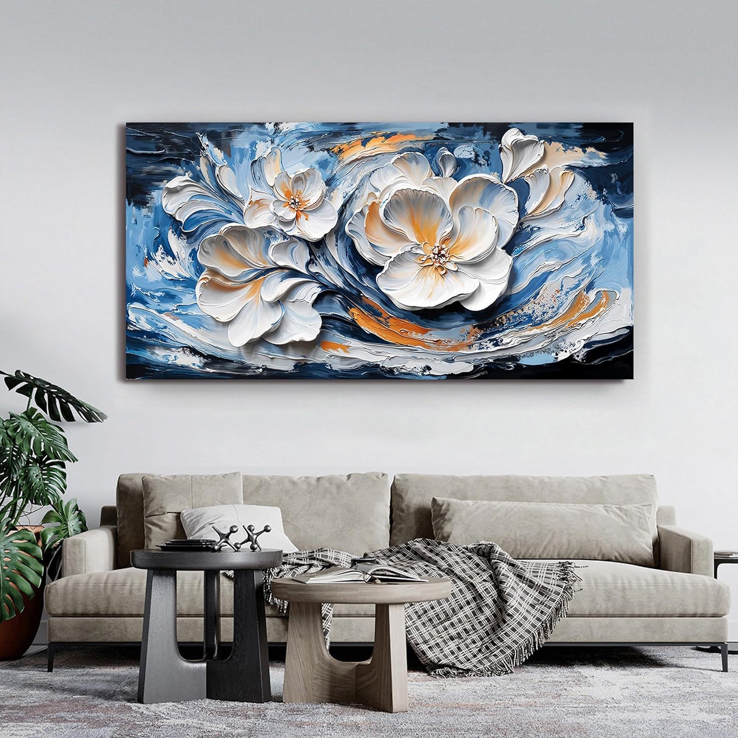 Large Canvas Wall Art Decor Wall Art Pictures for Living Room Abstract Canvas Art Wall Decor Blue White Wall Art Prints Oversized Flower Wall Art Decorations Bederoom Office Home Decor 29" X 58"