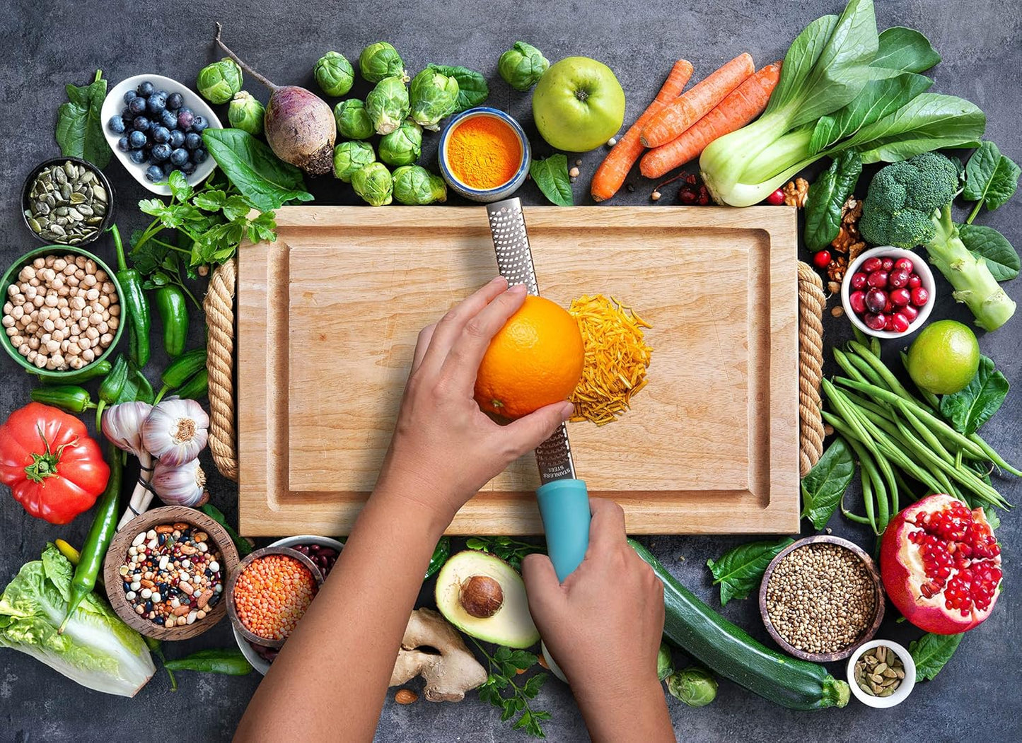 Lemon Zester, Stainless Steel Kitchen Cheese Grater, Plastic Cover Ergonomic Soft Blue Handle