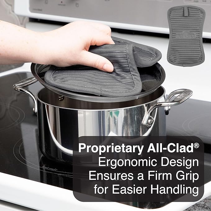 All-Clad Premium Pot Holder & Hot Pad: Heat Resistant to 500 Degrees - 100% Cotton, 10""x6.25"" Hot Pad for Kitchen and Barbeque, (1-Pack), Pewter