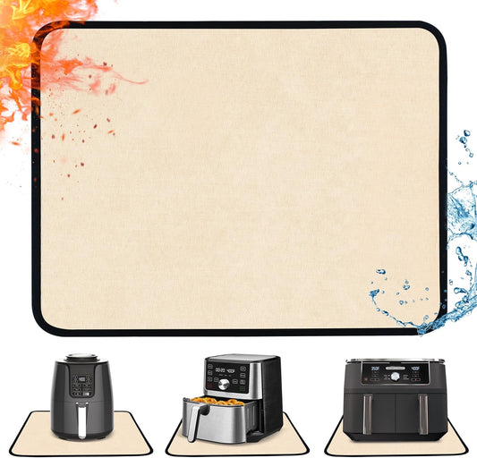 Heat Resistant Mat for Air Fryer, 15 x 18in Countertop Protector, Fireproof Silicone Appliance Slider for Coffee Maker, Toaster, Oven - Khaki