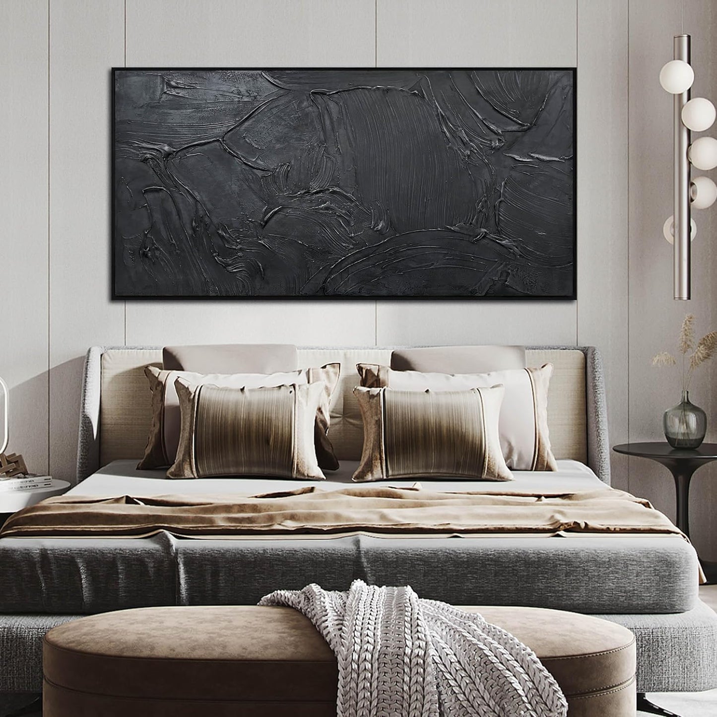 Black Abstract Hand Painted Wall Art for Living Room - Minimalist Large Canvas Wall Art for Office - Frames Wall Decor Bedroom Size 29" x 59"