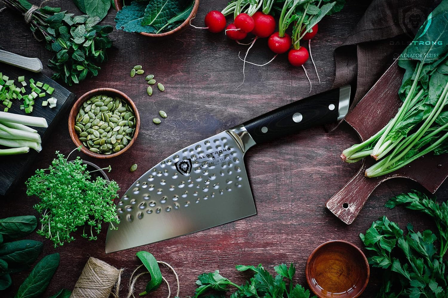 Dalstrong Serbian Chef Knife - 7.5 inch - Gladiator Series Elite - German HC Steel - Meat Cleaver Knife - Hammered Blade Finish - Razor Sharp Kitchen Knife - G10 Handle - w/Sheath - NSF Certified