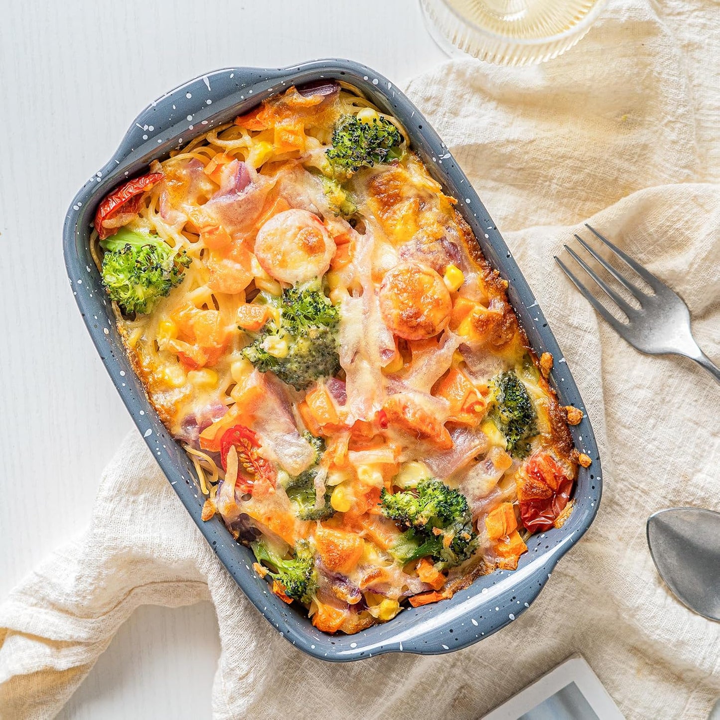 Ceramic Bakeware Dish Set of 3, Rectangular Baking Casserole for Oven,High Heat Resistant,Lasagna Pan Deep with Handles,Handcraft Speckle Series (13.8''/12''/9.6''Grey)