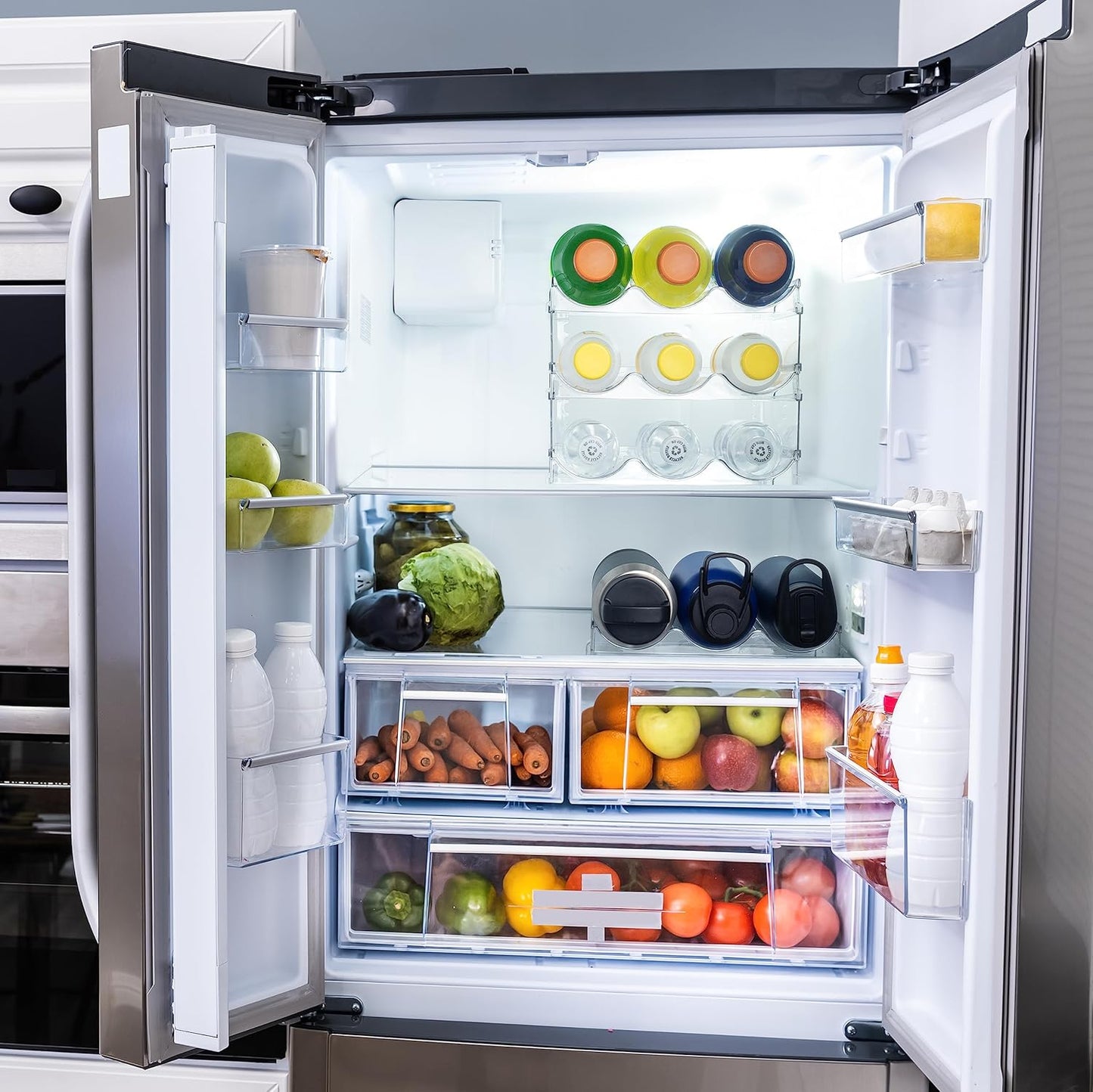 ClearSpace Water Bottle Organizer for Cabinet – Stackable Water Bottle Holder for Cabinet or Wine Rack for Home Organization Storage – Drink Organizer for Fridge, Kitchen Organization, 8 Pack