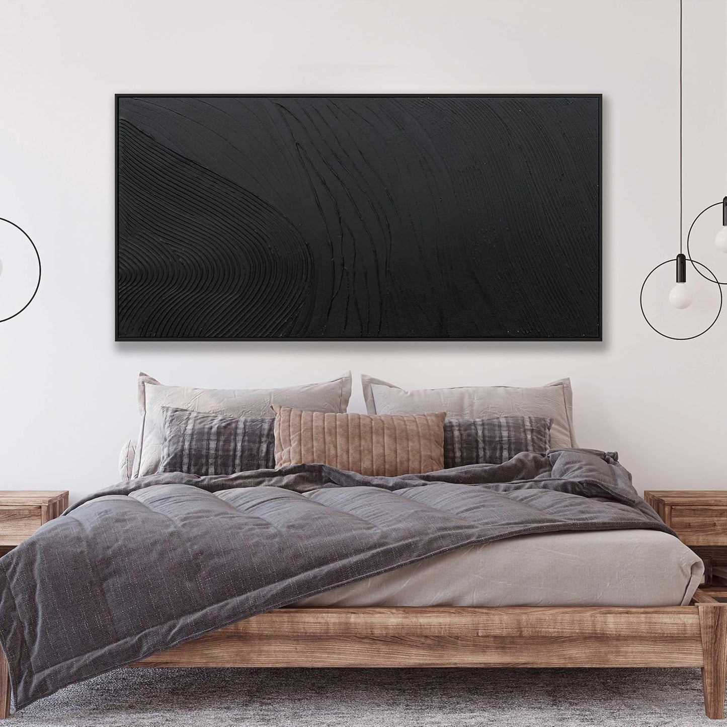 Large Modern Wall Art for Living Room Abstract Canvas Wall Art Decor Framed Large Black Wall Art Canvas Art Wall Decor Hand Painted Black Texture Artwork for Walls Bedroom Office Wall Decor 29"x58"