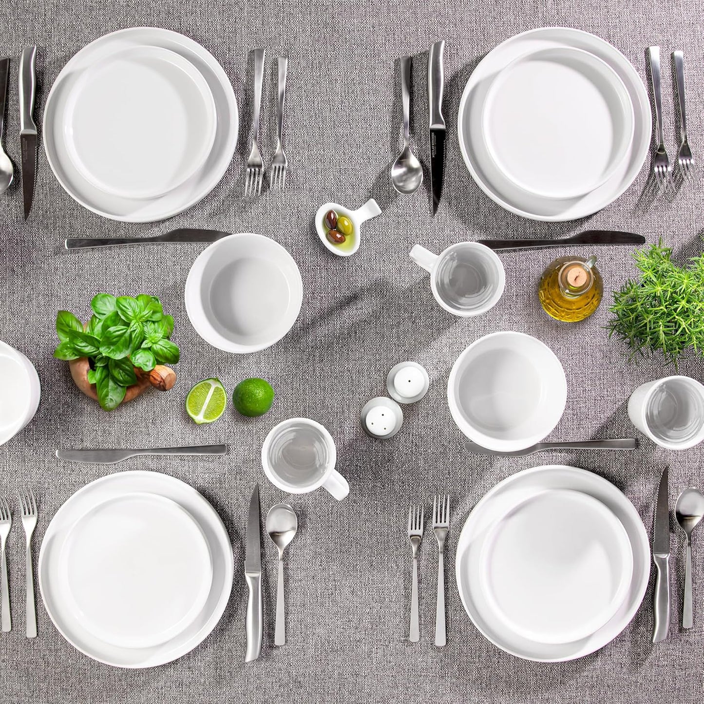 Zulay Kitchen Terra Stoneware Dinnerware Set, Artisanal Ceramic Plates and Bowls Set Crafted at 2300℉ - Service for 4, Frost White