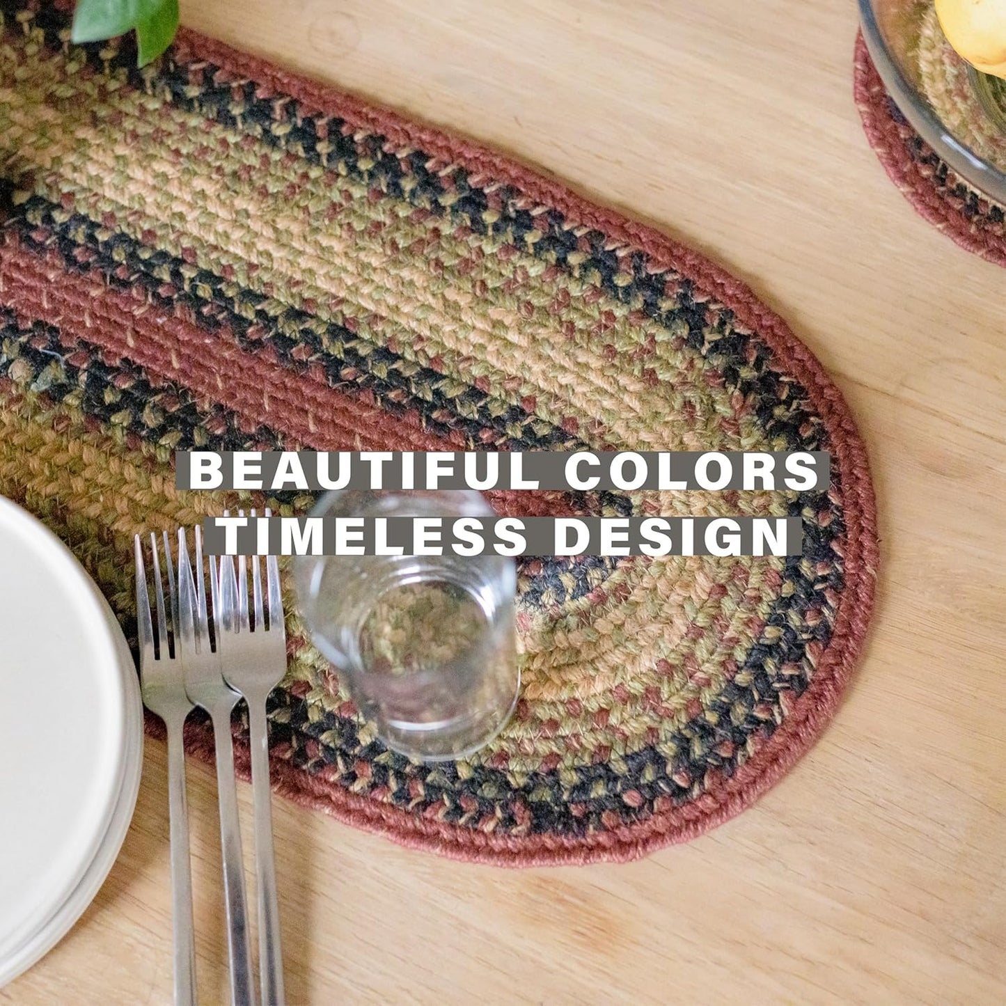 Homespice Highland Braided Oval Table Runner, Rustic Lodge Decor, Multicolor 11x36 - Jute Dining Table Accessories - Rich Colors, Easy to Clean, Durable and Protects Furniture
