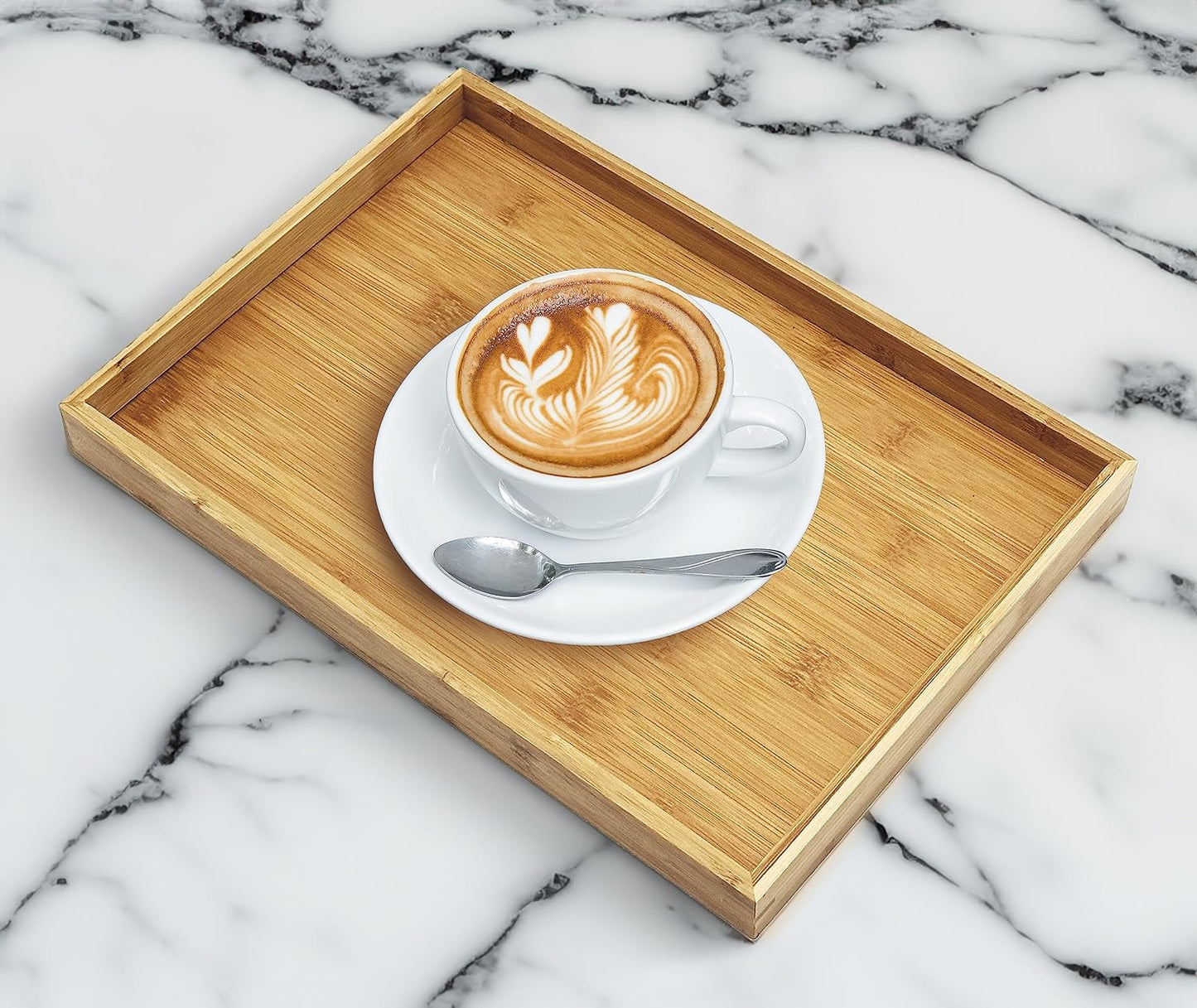 Bam & Boo Natural Bamboo Serving Tray Modern Rectangular (Bamboo, 13” x 9" x 1.2") for Food, Drinks, Decor, Vanity in Home, Kitchen, Bathroom, Coffee Table, Bed