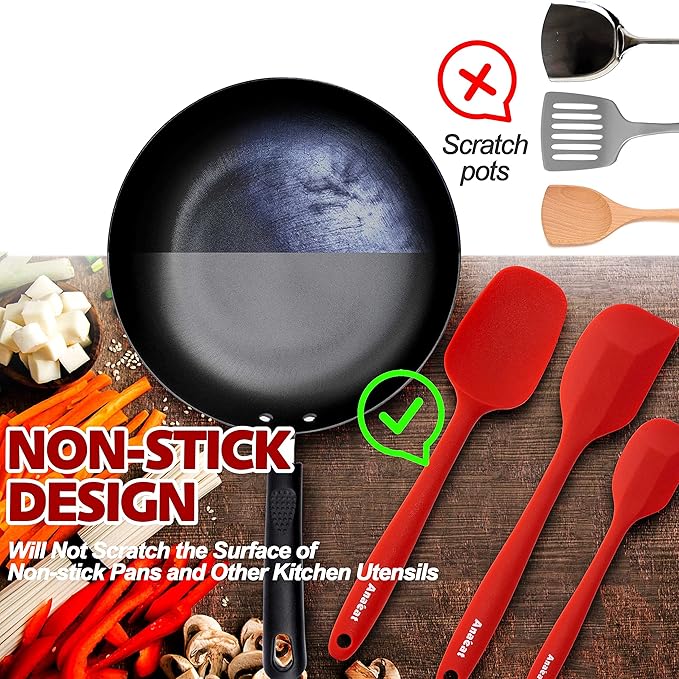 Anaeat Silicone Spatula Set of 5 - Seamless One-Pieces Design, Non-Stick Rubber Spatulas BPA Free Kitchen Scraper Flexible for Easy Baking, Cooking, Scraping & Mixing, Heat Resistant & Dishwasher Safe