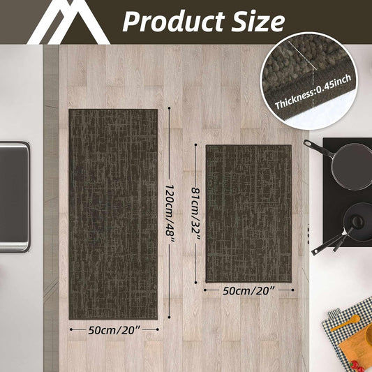 COSY HOMEER Kitchen Rugs 20"x32"+20"x48" Absorbent Soft Kitchen Mats for Floor Non Slip Kitchen Runner Rug Polyester Washable Kitchen Floor Mats for Sink Mat,Hallway,Laundry,Brown