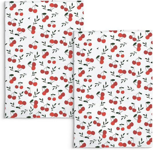Cherry Decor Kitchen Towels Set of 2, Cherry Hand Towels Dish Towels for Kitchen Bathroom Decor, Fruit Lover Gifts, 16x24 Inches