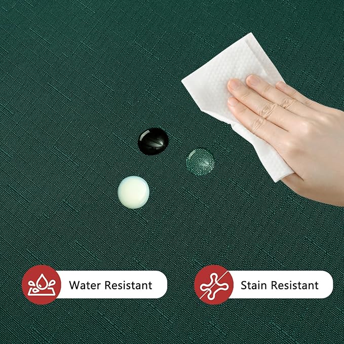 Fabric Green Christmas Rectangle Tablecloth, Faux Linen Textured Table Cloth for 6ft Rectangular Table, Water Resistant & Washable for Dinig Party Holiday Decoration, 60 x 84 Inch