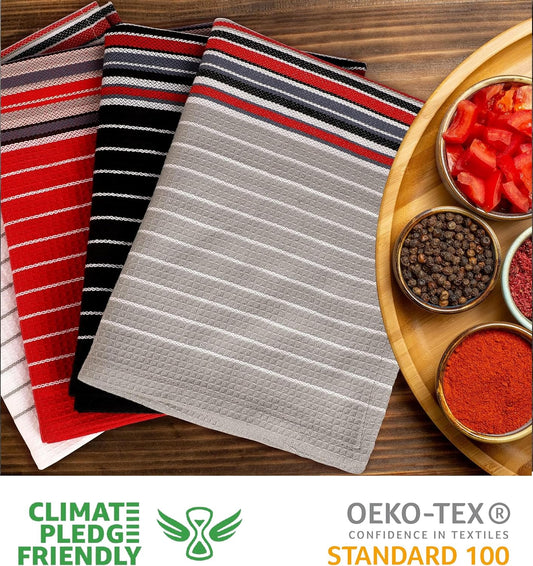 Urban Villa Kitchen Towels (20x30 Inches 8 Pack) Extra Large Premium Salsa Stripes Dish Towels for Kitchen Dish Cloths Highly Absorbent 100% Cotton Kitchen Hand Towels with Hanging Loop Tea Towels