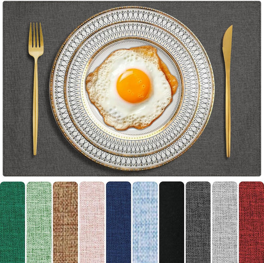 Cloth Placemats Set of 6, Cotton Linen Blend Machine Washable Double Layered Durable Place Mats Heat Resistant Placemats Wrinkle Free Thick Fabric Dining Table Mats (Dark Grey, 6)