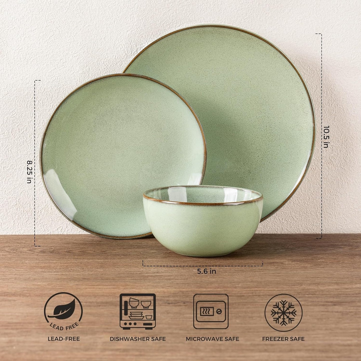 GBHOME Ceramic Dinnerware Sets for 4, 12 Pieces Stoneware Plates and Bowls Sets, Reactive Glaze Dishes -Scratch Resistant, Dishwasher&Microwave Safe-Pastel Green