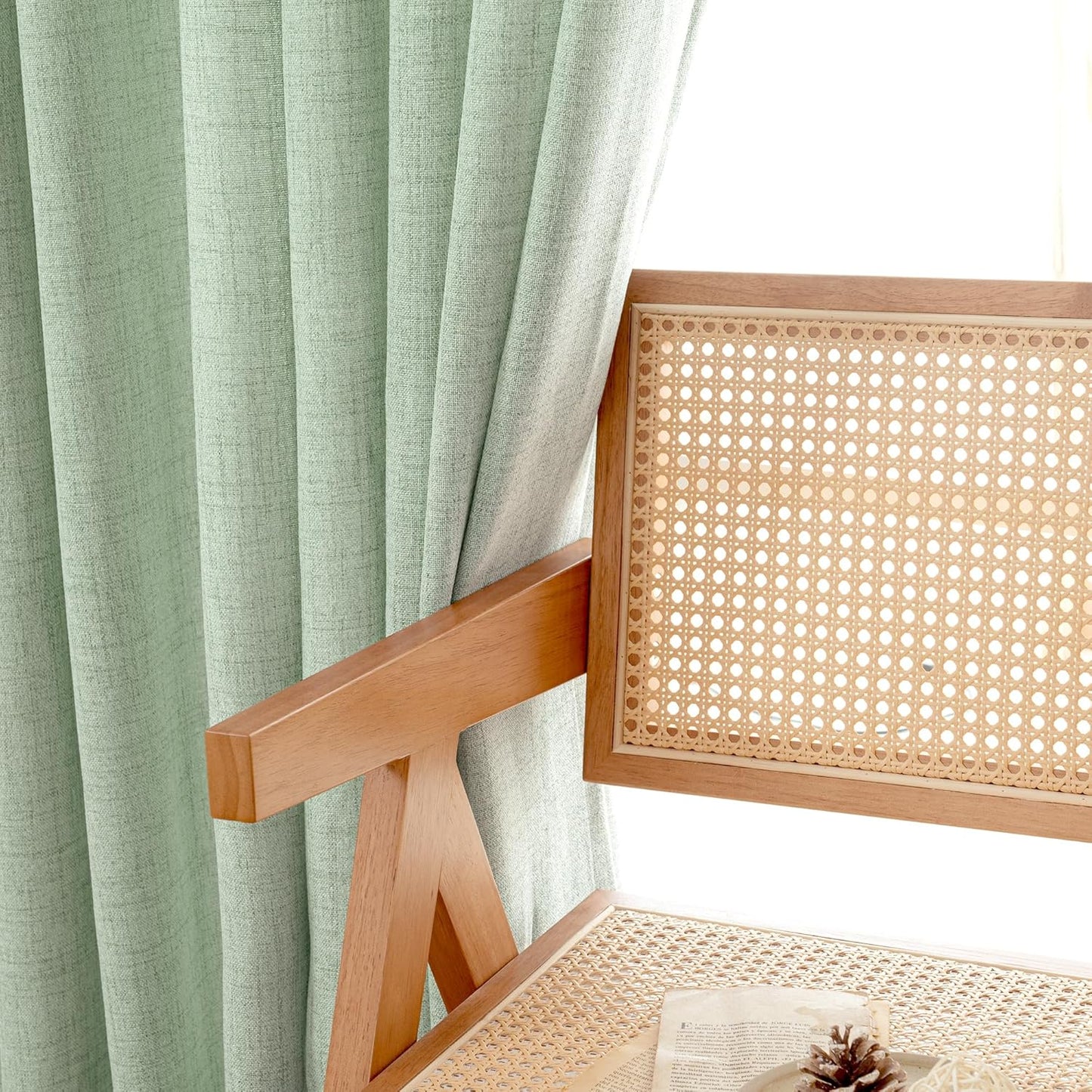 YoungsTex Sage Green Linen Curtains 48 Inch Length for Living Room Window, Short Drapes Light Filtering with Bronze Grommet Privacy for Kitchen Bedroom, 42 x 48 Inch, 2 Panels