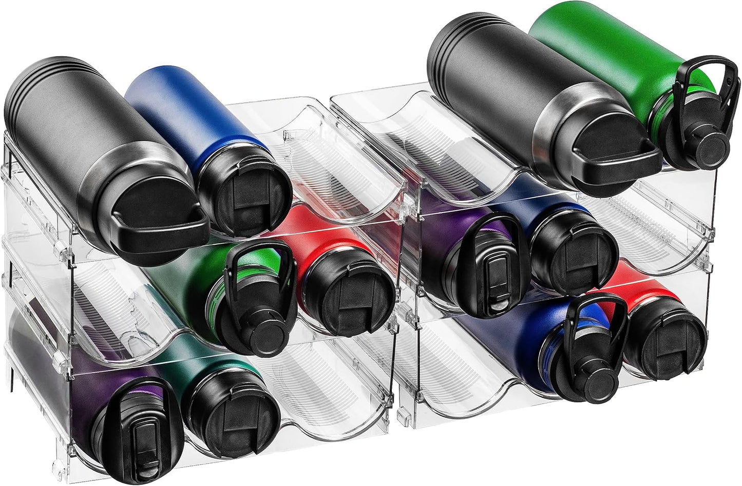 ClearSpace Water Bottle Organizer for Cabinet – Stackable Water Bottle Holder for Cabinet or Wine Rack for Home Organization Storage – Drink Organizer for Fridge, Kitchen Organization, 6 Pack