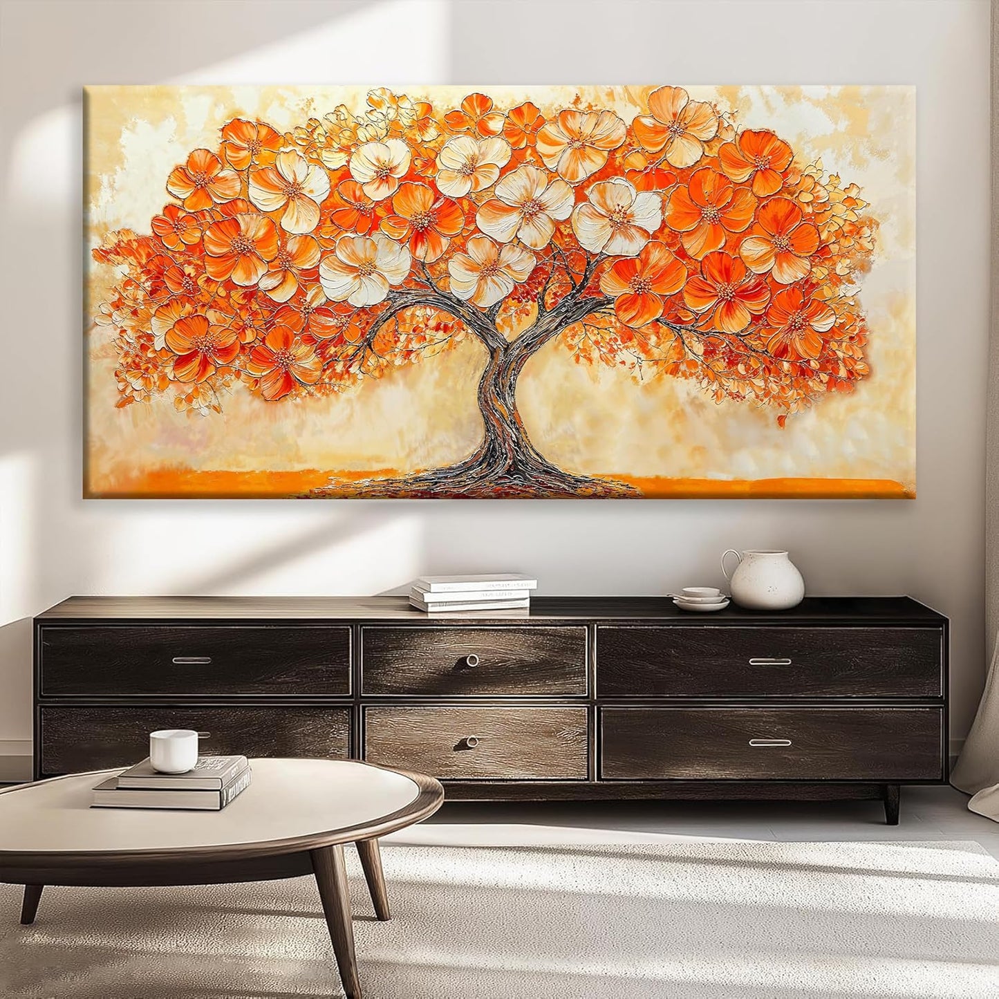 Suconvng Canvas Art Wall Decor Orange Tree Large Wall Art For Living Room Picture Modern Landscape Abstract Artwork Painting Home Wall Decor Bedroom Home Office Prints Artwork 29" X 58"