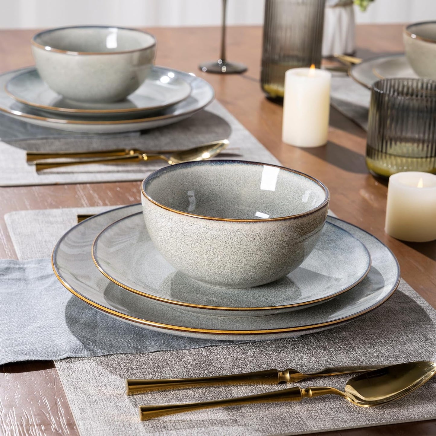 GBHOME Ceramic Dinnerware Sets for 4, 12 Pieces Stoneware Plates and Bowls Sets, Reactive Glaze Dishes -Scratch Resistant, Dishwasher&Microwave Safe