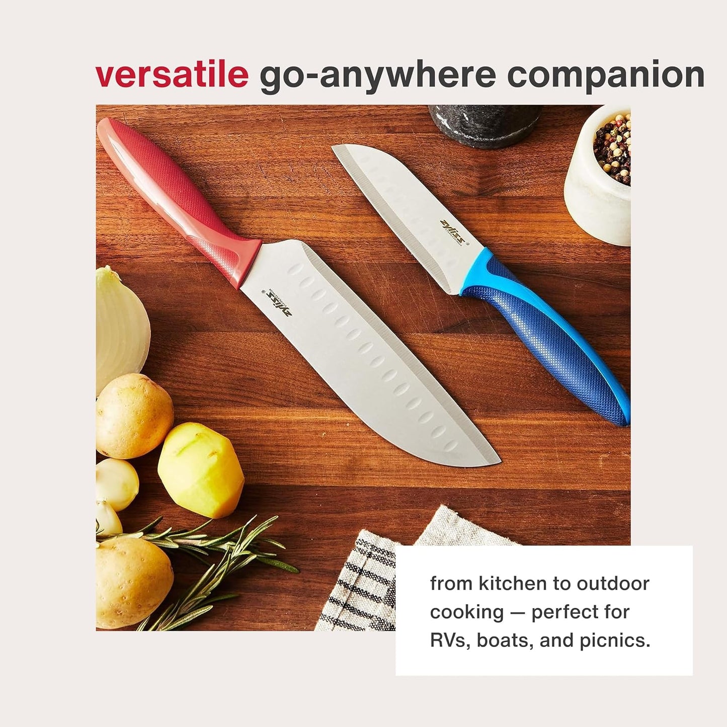 ZYLISS 2 Piece Santoku Knife Set with Sheath Covers, Stainless Steel