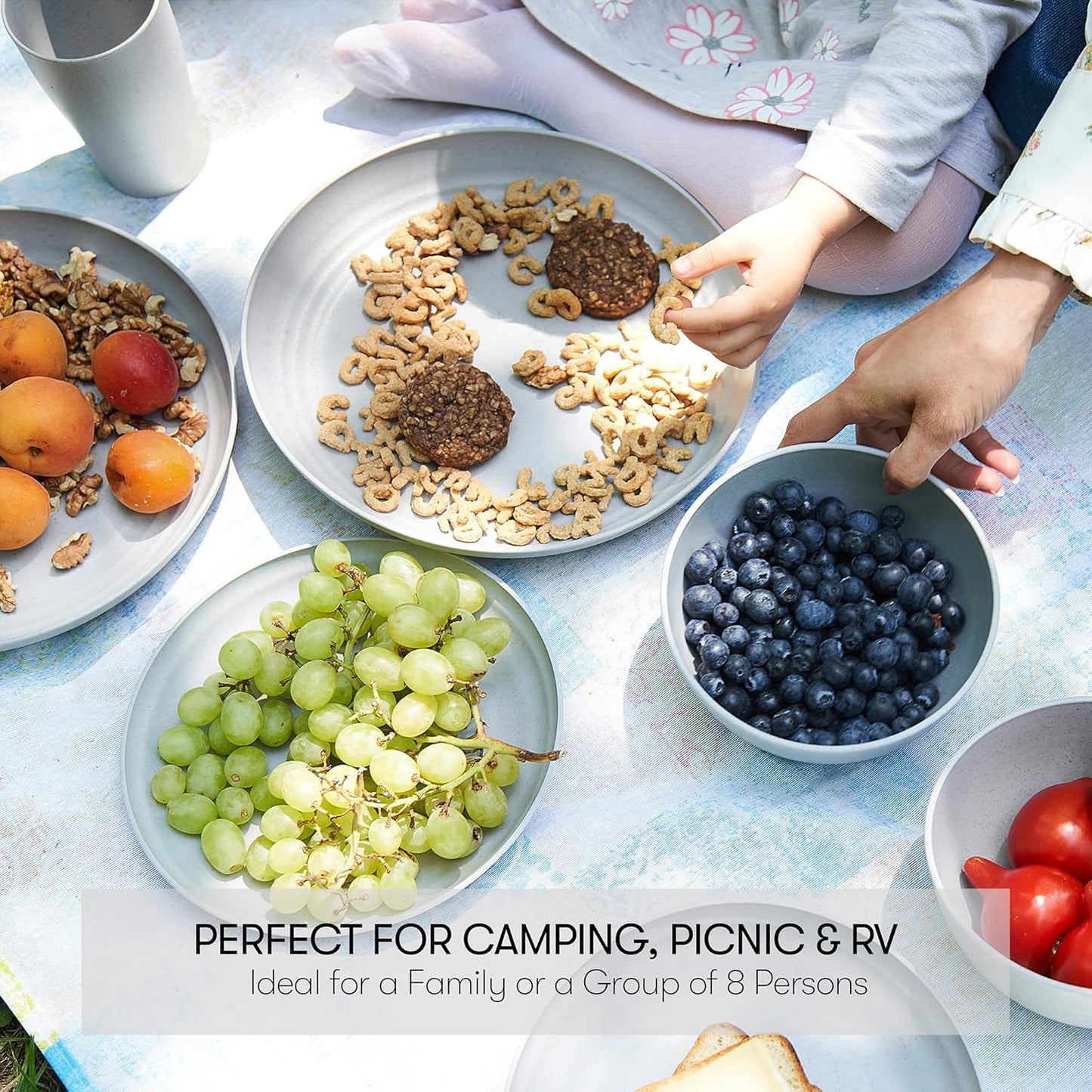 Wheat Straw Dinnerware Sets | Unbreakable Dinnerware Sets | Dishwasher Microwave Safe Dinnerware | Eco Friendly Non Breakable Dinnerware Sets | RV Outdoor Camping (Grey, Service for 8 (32 pcs))