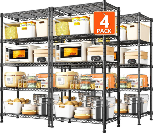 REIBII 1000LBS Wire Shelving Unit, 5 Tier Adjustable Metal Storage Shelves for Kitchen Pantry Office Steel Organizer Wire Rack for Narrow Space, 13.4" D x 23.2" W x 60" H, Black,4PCS
