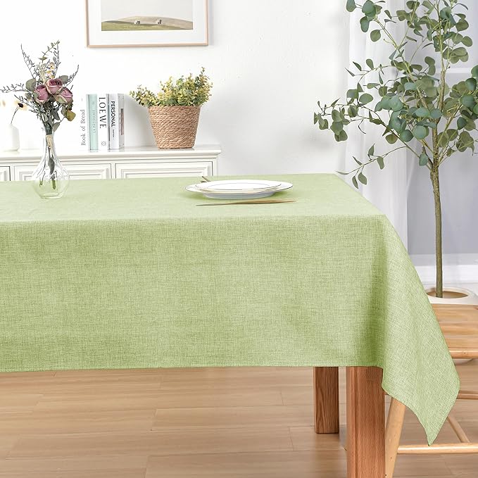 JIUZHEN Rectangle Table Cloth Faux Linen Farmhouse Tablecloth Soft Wrinkle and Stain Resistant Decorative Fabric Table Cover for Kitchen, Dining Room, Parties and Camping, Sage Green, 54 x 80 Inch
