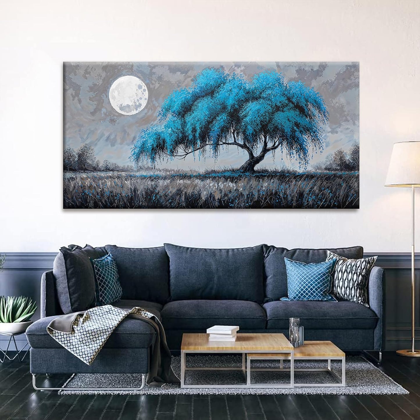 Large Wall Art For Living Room Modern Blue Tree Of Life Wall Art Decor Canvas Prints Artwork For Wall Decor Bedroom Office Kitchen Ready To Hang 29x58 Inch