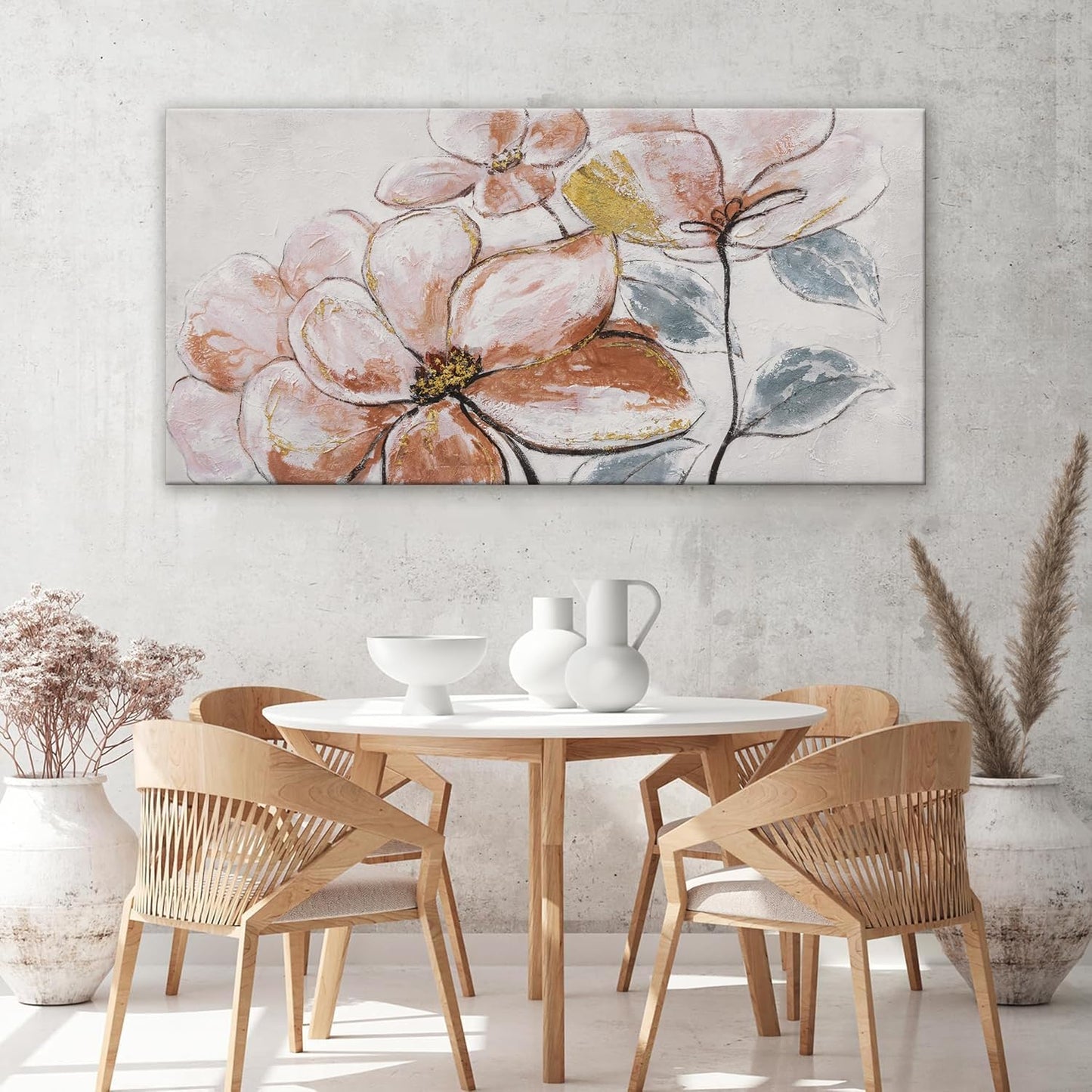YISXINOAG Wall Art Living Room Decor Brown Pink Flower White Wall Art Decor Modern Canvas Art Wall Decor Home Wall Decor Suitable For Bedroom Apartment Office Wall Decor Can Be Hung 24"X48"