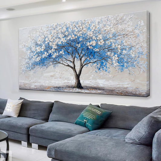 Suconvng Wall Art Blue Tree Of Life Modern Wall Artwork Canvas Art Wall Decor Pictures Painting Blue Tree Abstract Wall Decor For Living Room Bedroom Dining Room Home Office Artwork 24"×48"