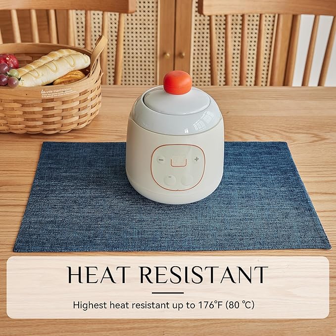 Softalker Faux Linen Placemats Set of 4-12 x 18 Inch, Heat Resistant Double Layered Durable Burlap Farmhouse Place Mats, Non-Slip Washable Rustic Table Mats for Dining, Kitchen, Party（Navy Blue