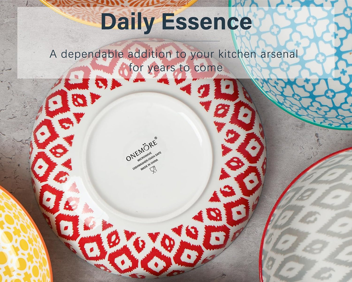 ONEMORE Colorful Pasta Bowls Set of 6, 36oz - Oven/Microwave/Dishwasher Safe Ceramic Wide Bowl for Dinner - Stackable, Scratch Resistant - Assorted Colors