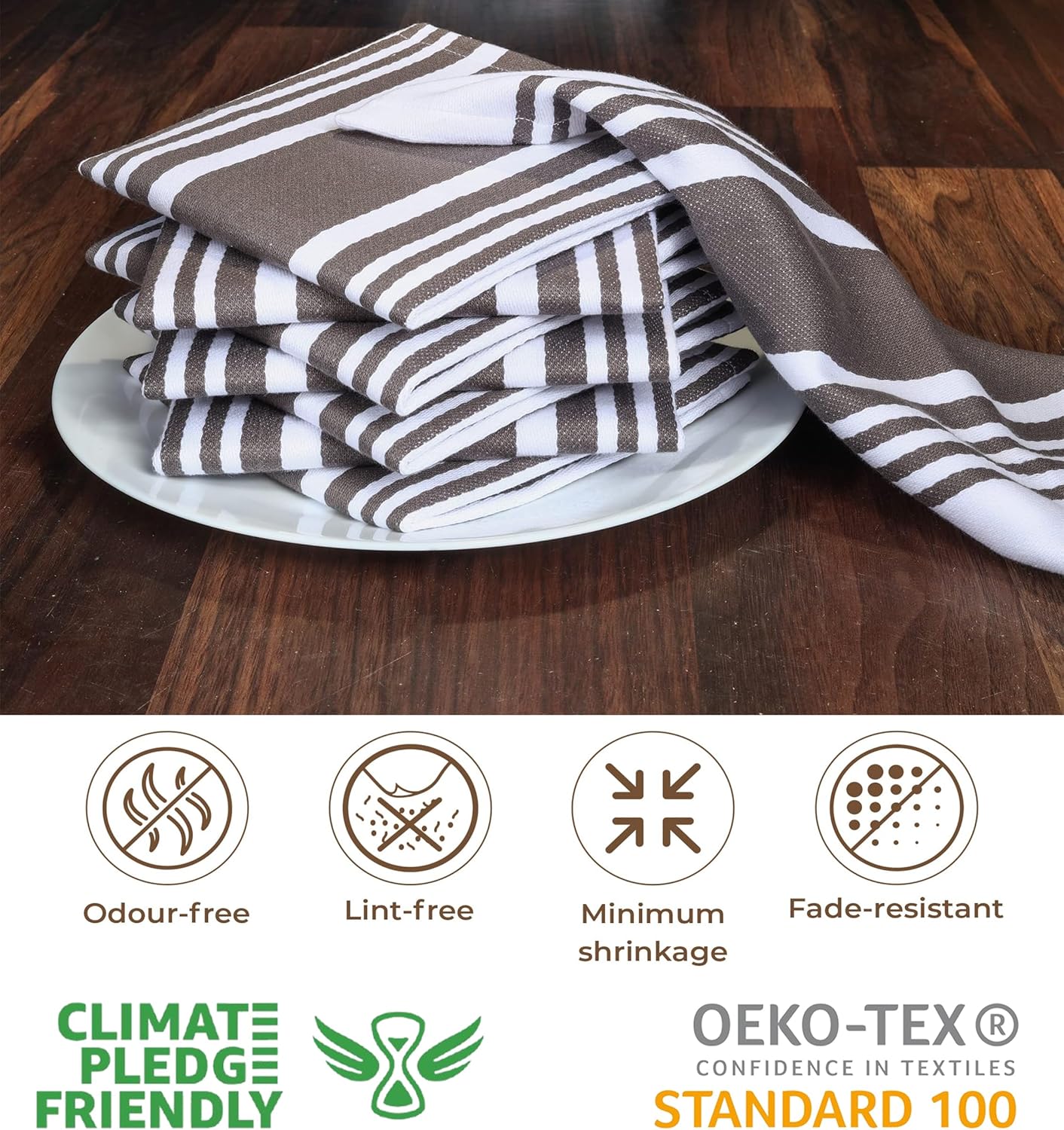 Urban Villa Cotton Dish Cloth Set of 8, Highly Absorbent Super Soft Quick Drying 12x12 Inch Dish Cloths for Kitchen Cleaning & Drying Dishes Mitered Corner Trendy Stripes Kitchen Towels - Grey/White