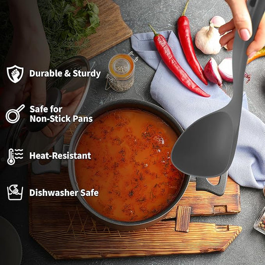 Zulay Kitchen Soup Ladle – Ergonomic, Heat-Resistant & Versatile for Serving Soup, Chili, Gravy & More - Gray