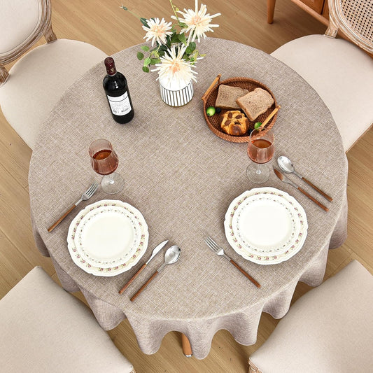 Fitable Faux Linen Round Tablecloths 60 Inches - 6 Pack Neutral Table Clothes Faux Burlap Table Covers for Kitchen, Dining Room, Party, Farmhouse, Outdoor (Great for 20"-48" Round Tables, Nature)