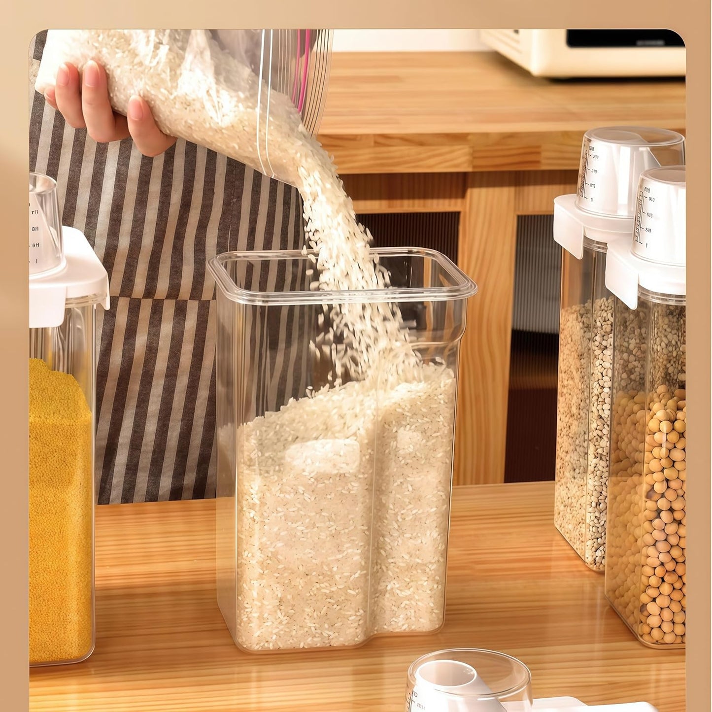 Airtight Food Storage Canisters with Measuring Cup - Ideal for Cereal, Flour & Sugar | Kitchen Pantry Organization Containers, Dry Food Storage (2800ml)