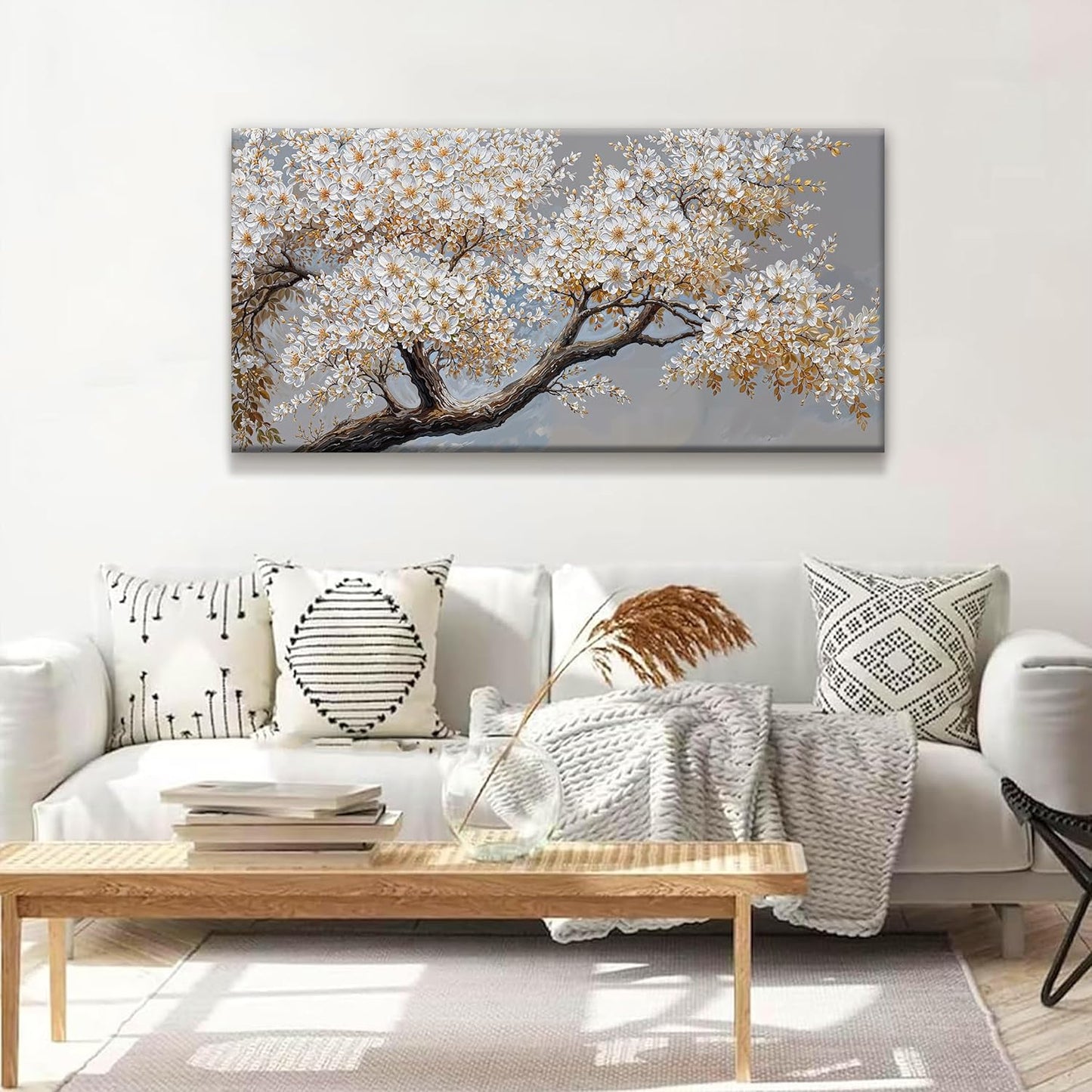 Modern Wall Art Decor White Flowers On Tree Artwork For Walls Decor Ready To Hang Pictures For Bedroom Wall Decor Living Room Office Kitchen Bathroom Canvas Prints 20x40 Inch