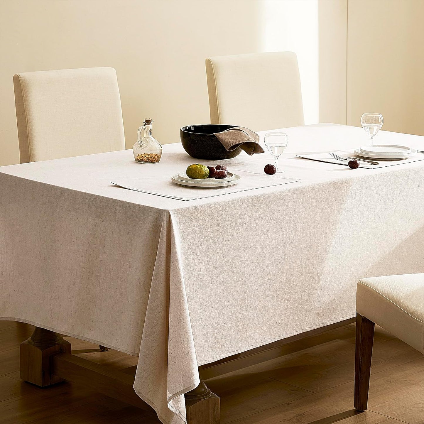 Beige Fabric Table Cloth for Dining Table Linen Farmhouse Rustic Neutral Kitchen Table Cover for 6 Foot Table Washable Heavy Duty Buffet Parties Camping 6ft 60x102 Inch