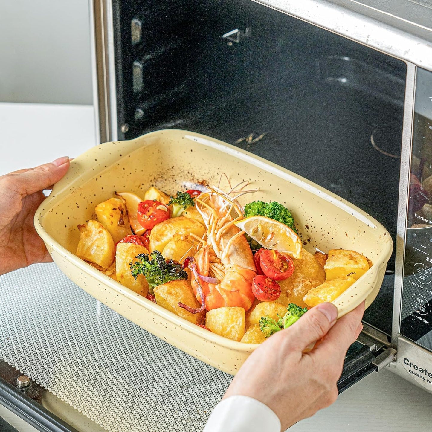 Casserole Dish Set of 3,Ceramic Bakeware for Oven,Rectangular Baking Dishes with Handles,High Heat Resistant,Colorful Speckle Stoneware Series (13.8''/12''/9.6''Yellow)