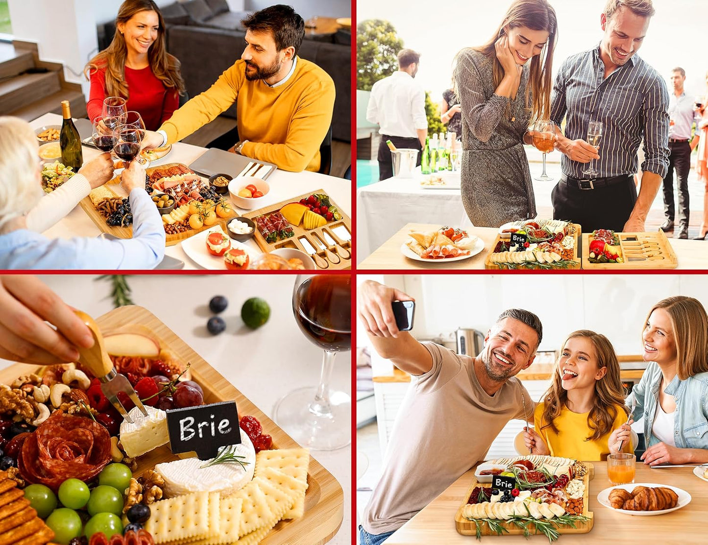 Easoger Cheese Board, Large Charcuterie Board Set, Bamboo Serving Platter, 4 Serving Knives and Utensils - House Warming Gifts, Wedding Gifts for Couples, Birthday Gift for Women or Men