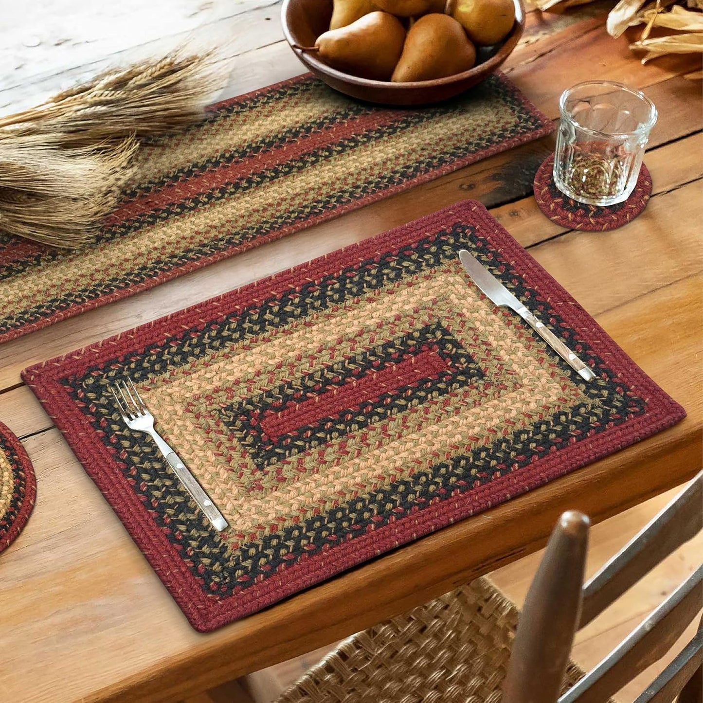 Homespice Highland Jute Woven Placemats, Warm Country and Cabin Decor, Set of 4, Multicolor 13x19 Rectangle Table Mats - Vibrant Colors, Durable, Easy to Clean and Protects Furniture