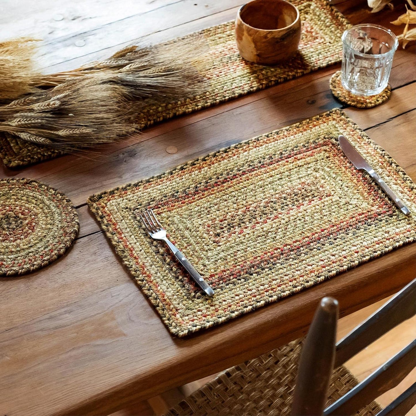 Homespice Kingston Jute Woven Round Placemats Set of 6, 15", Warm Country Decor, Multicolor Table Mats - Vibrant Colors, Durable, Easy to Clean and Protects Furniture