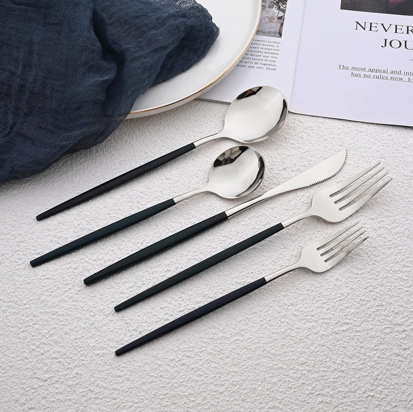 Silverware Set – 20 Piece Family Dinnerware Set – Flatware Set Service For 4 – Green Silver Tableware Sets – Cutlery Great For Family Gatherings & Daily Use – Spoons, Knives, Forks